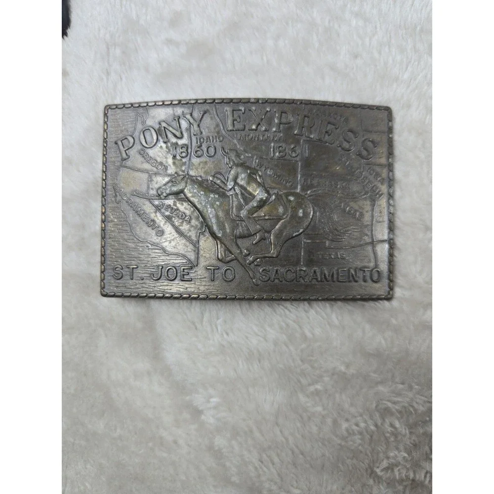 Pony Express Belt Buckle St. Joe to Sacramento Brass Vintage 3.5